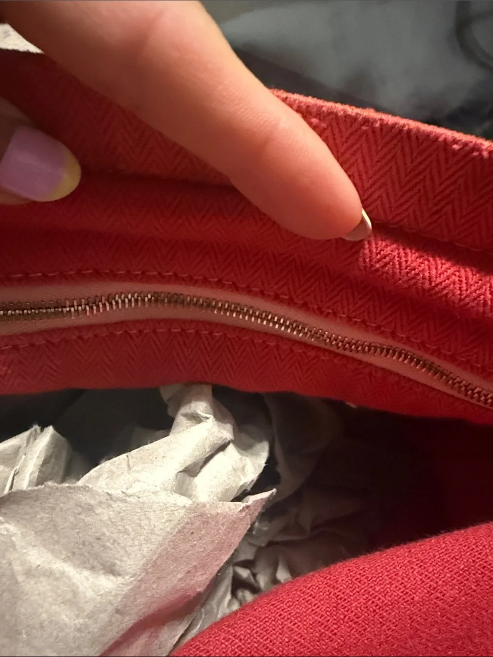 Hermes Red Canvas Drawstring Backpack with Brown Leather Straps
